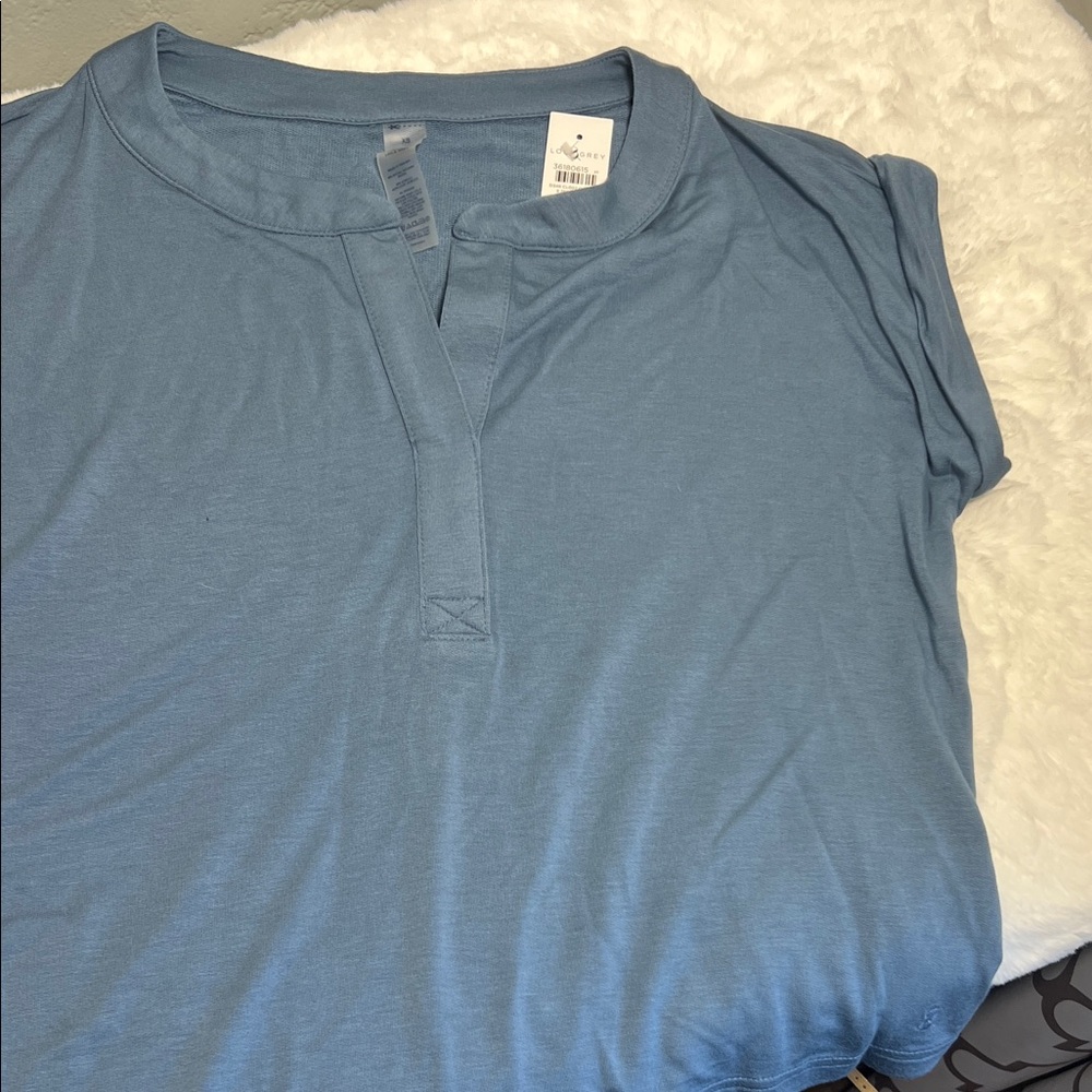 Lou & Grey Soft Sky Blue Split-Neck Top